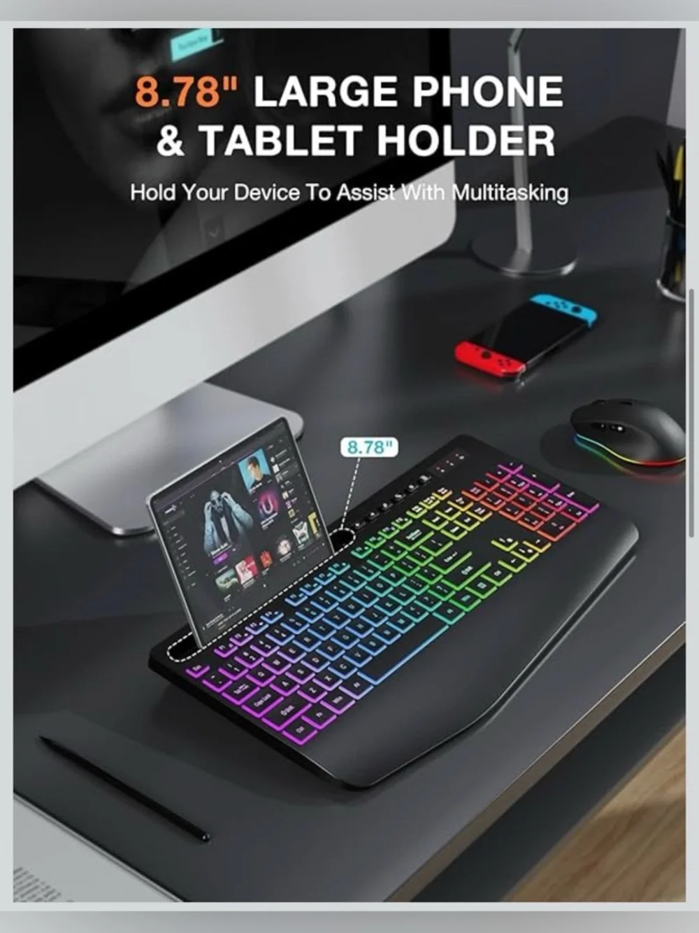 New Wireless Keyboard and Mouse Combo - 9 Backlit Effects, RGB, Phone Holder